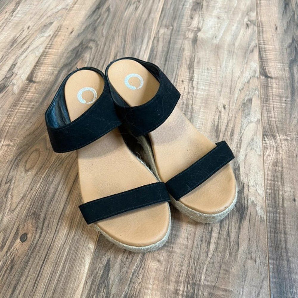 Black Two-Strap Espadrille Wedge Sandals - Picture 5 of 5
